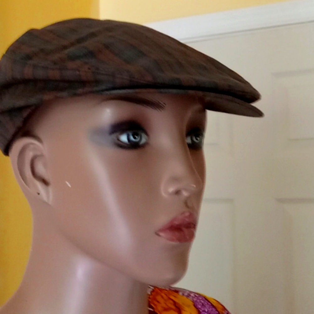 Vintage Harvard Sports Headwear snap front cotton plaid Small newsboy cap